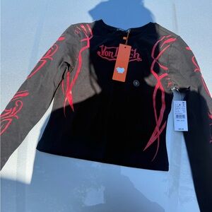 Von Dutch Black Top with Red Tribal Design